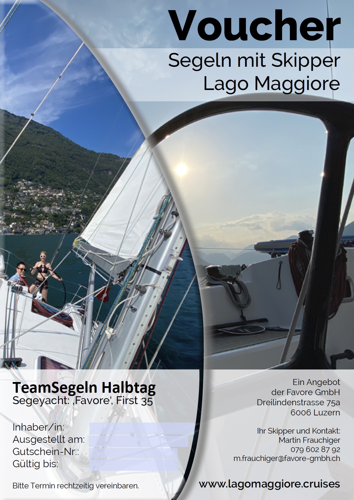Voucher für Team Segeln mit Favore auf dem Lago Maggiore